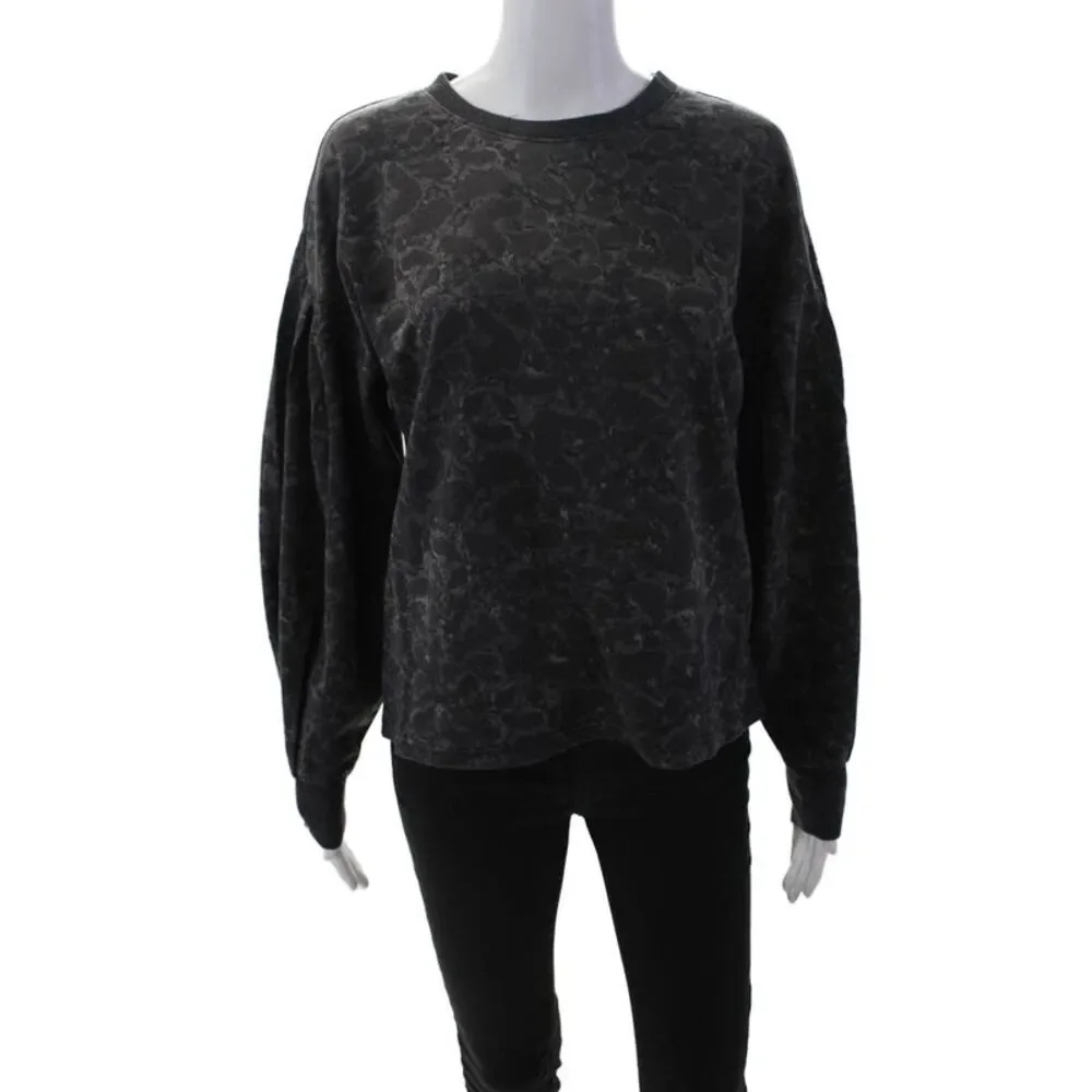 Z Supply Womens Pullover Crew Neck Printed Sweatshirt Gray Cotton Size XS